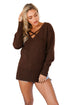 Sexy Brown Deep V Neck Crisscross Knit Sweater